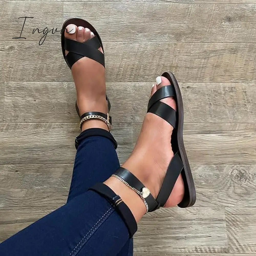 Ingvn - Cross Strap Classic Leather Sandals