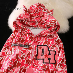 Ingvn - Harajuku Demon Embroidery Hoodies Oversized Camouflage Sweatshirt Gothic Goth Zip Up Hoodie Y2k Clothes Couples Streetwear Women