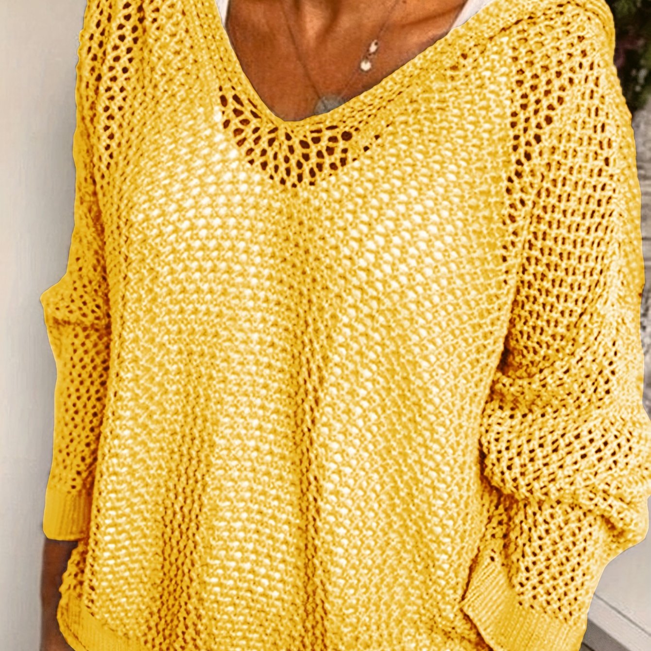 Solid Color Hooded Pullover Sweater, Casual Long Sleeve Cut Out Knitted Sweater For Spring & Summer, Women's Clothing