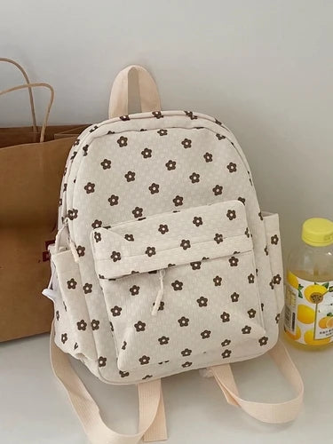INGVN  Mini Japanese Sweet Floral Print Backpack Casual Y2k Aesthetic Preppy Schoolbags Women Kawaii All Match Backpacks for Students