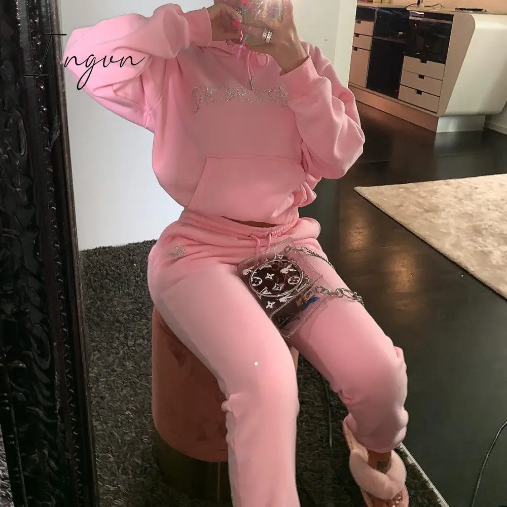 Ingvn - Tracksuit 2 Piece Women Set Oversize Hoodies Sweatshirt Loose Sweatpants Joggers Sport Suit Women Outfits Sweatsuit