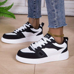 Women's Retro-Inspired Black & White Sneakers - Lightweight, Non-Slip Lace-Up Casual Shoes for All Seasons