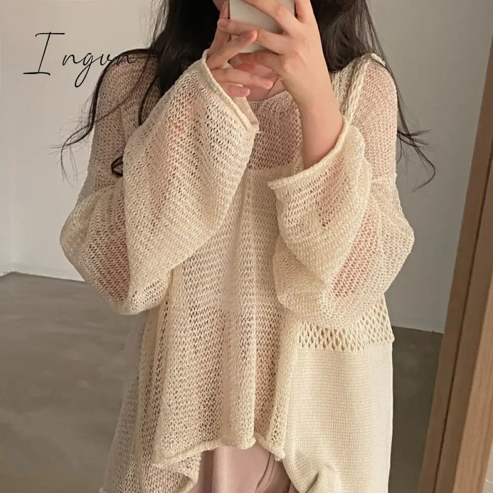 Ingvn - Lazy Style Full Sleeves Jumpers Tops Hollow Out Sexy Women Fashion Casual Streetwear Chic Femme Sweaters Pullovers