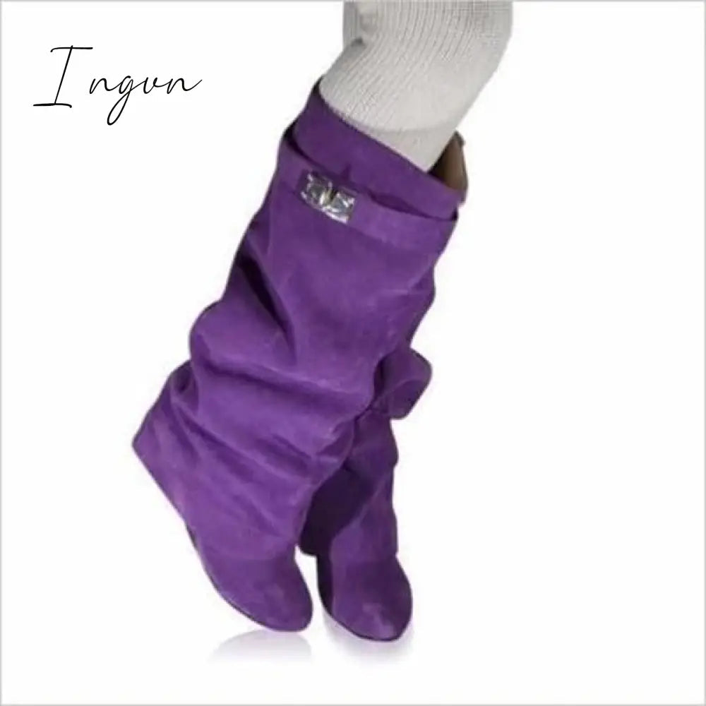 Ingvn - Stylish Faux Leather Hidden Heel Tall Boots
