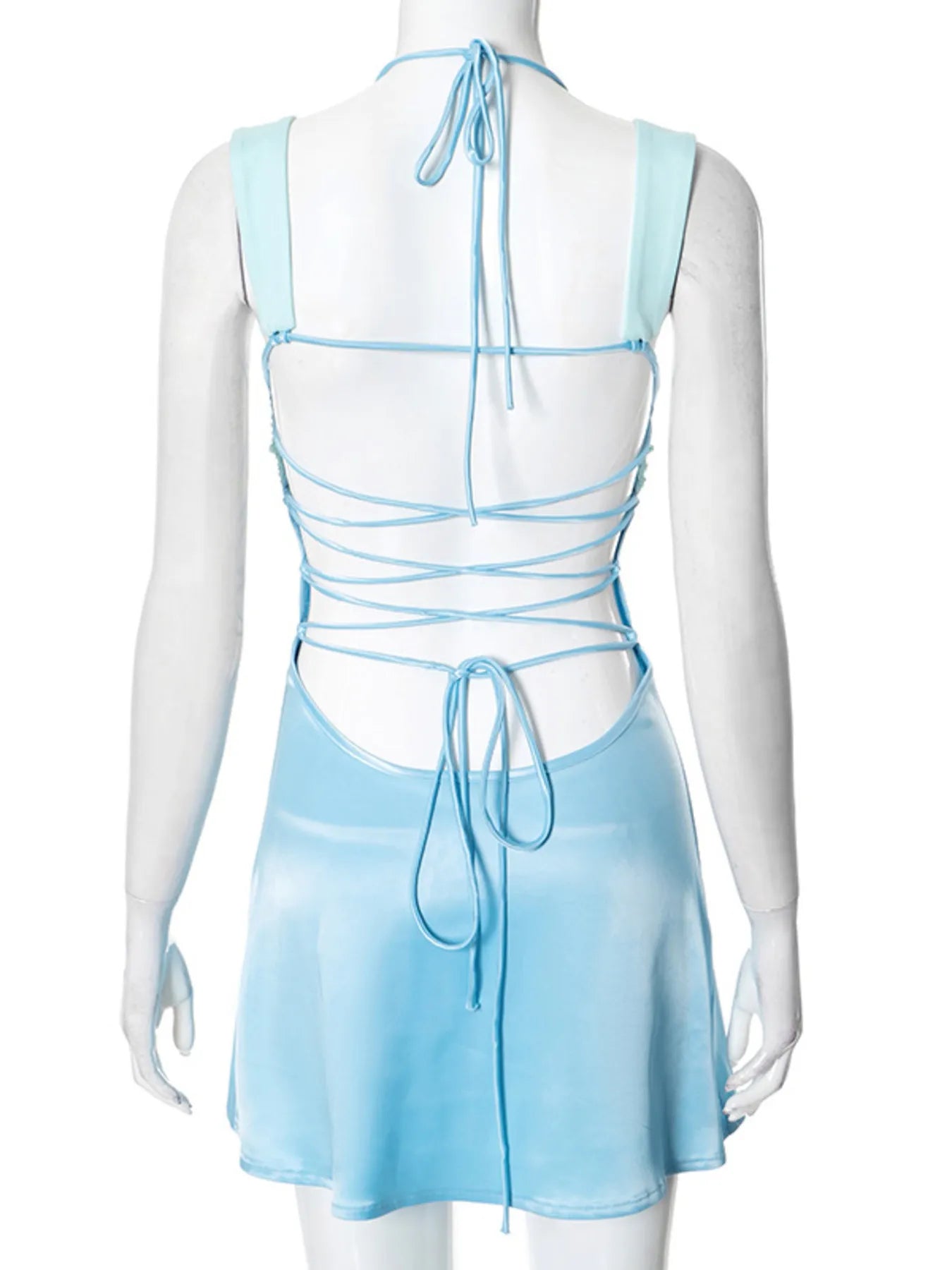 Ruched Lace Up Cami Mini Dress