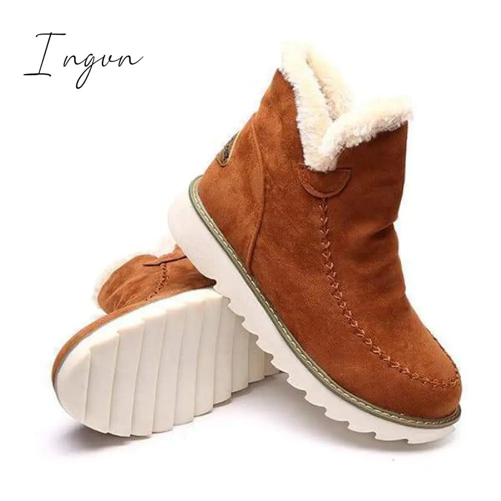 Ingvn - Fur Lining Ankle Snow Boots