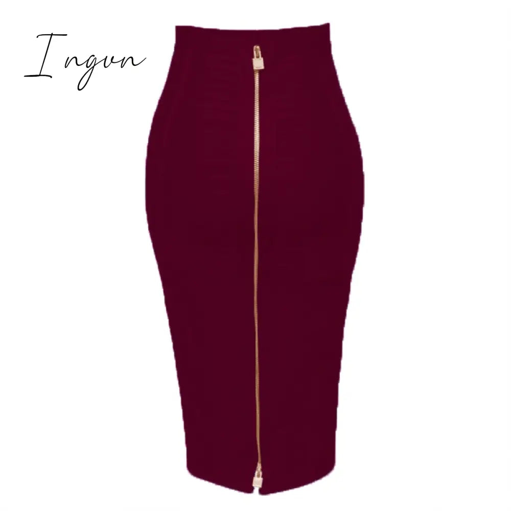 Ingvn - 16 Colors XL XXL Sexy Solid Zipper Orange Blue Black Red White Pink Bandage Skirt Women Elastic Bodycon Summer Pencil Skirt 58cm