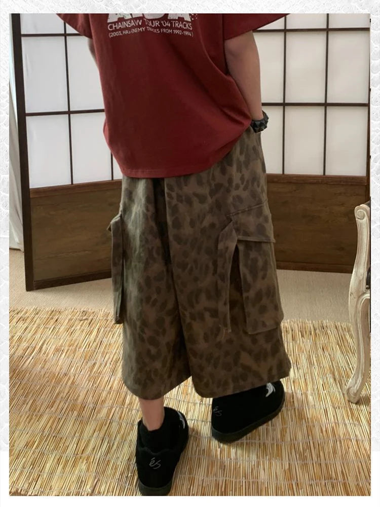Ingvn  Women's Leopard Print Camouflage Capris Unisex Loose Shorts Summer Street Style Young Girl Casual Bottom Female Calf-length Pant