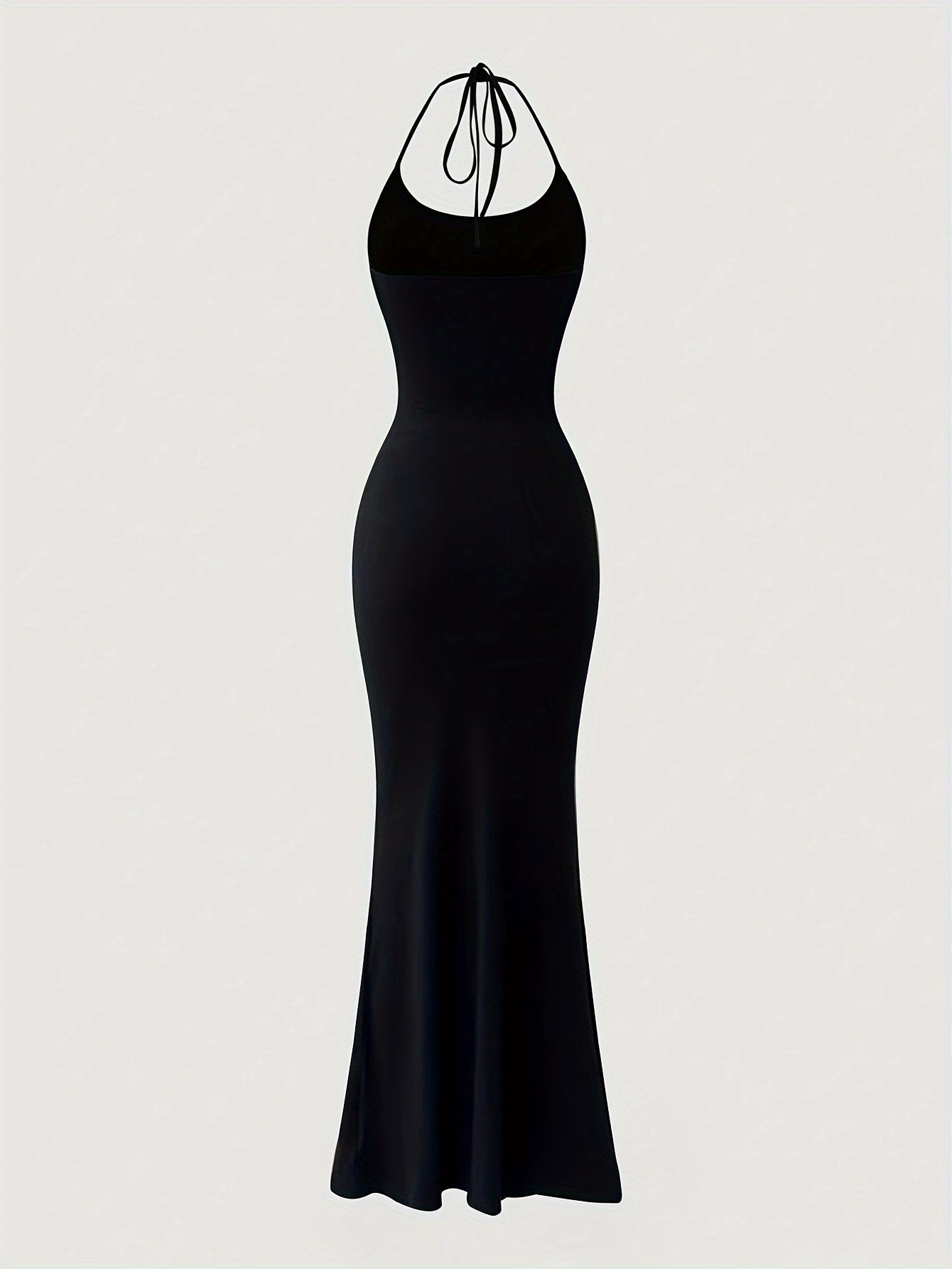 Solid Color Halter Neck Mermaid Dress - Sexy Backless Slim Fit, Flattering Ruffles, Flowy Hem, Perfect for Spring & Summer, Women's Stylish Clothing for Outdoor Events
