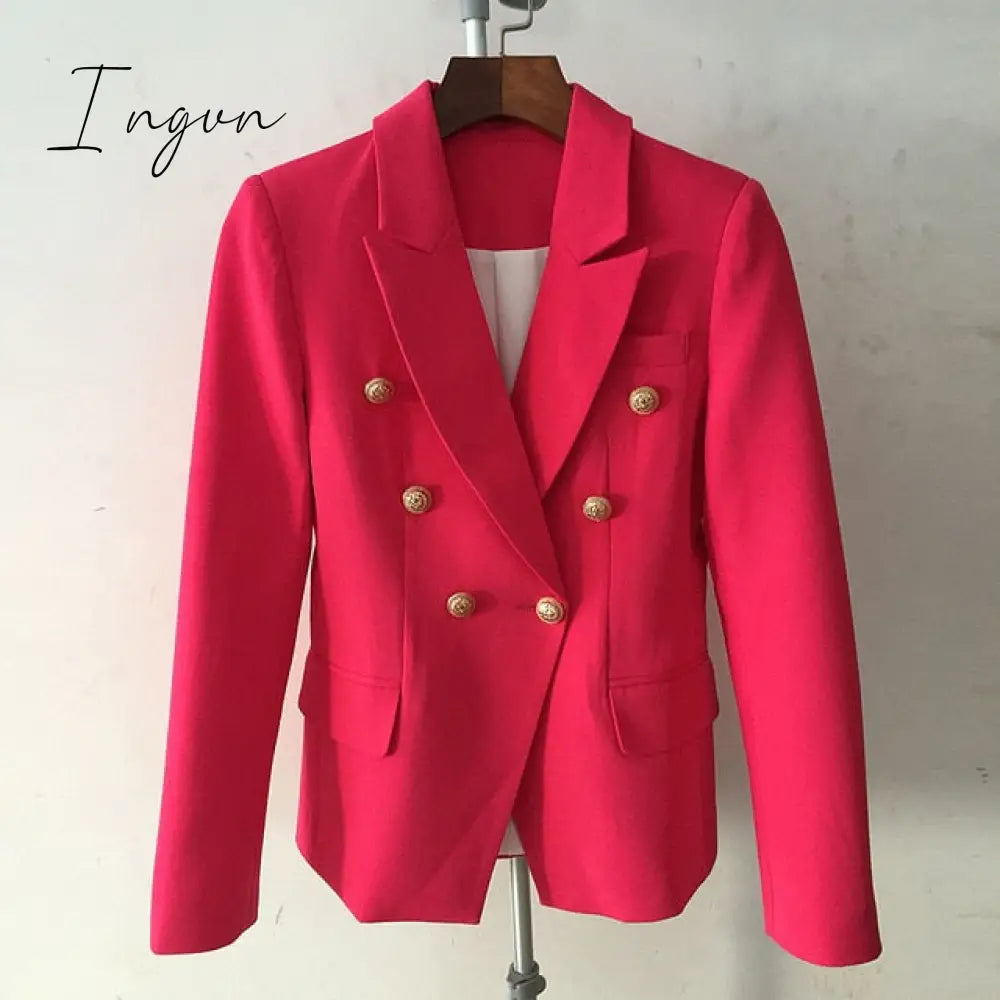 Ingvn - Green Blue Yellow Black White Blazer Women Office Formal Double Breasted Buttons Blazer Plus Big Size Women Blazers Drop Ship