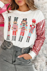 Ingvn - Casual Print Sequins Patchwork O Neck Tops