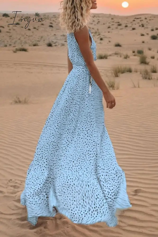 Ingvn -  V Neck Dot Printed Floor Length Dress(3 Colors)