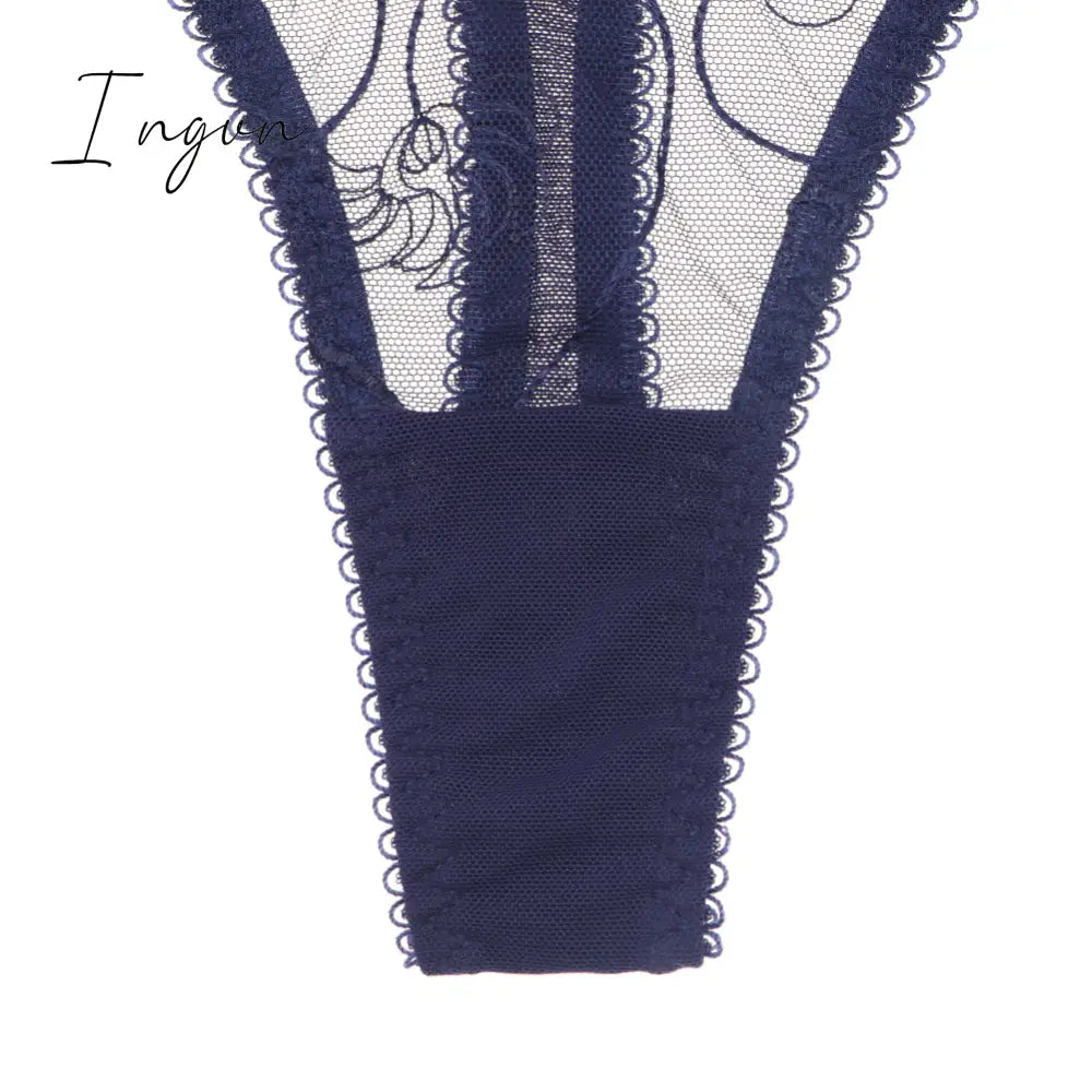 Ingvn - Hot 2pcs Women Sexy Ultra-Thin  Breathable Floral Lingerie  Sets Bras+Thongs