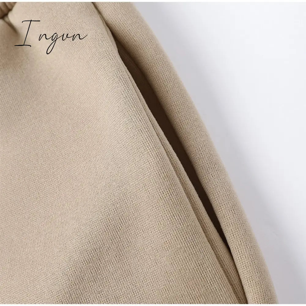 Ingvn - Fashion Casual Fleece Tracksuits Women Solid Warm 2 Piece Set Loose Hoodies And Sweatpants Suit Autumn Winter Sportswear Outfits