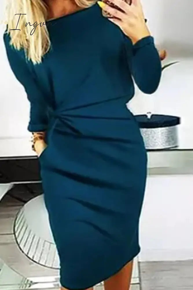 Ingvn - Casual Solid Patchwork O Neck Straight Dresses(3 Colors)