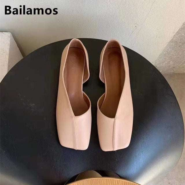 Bailehou 2026 New Flat Shoes Women Square Toe Ballerina Slip on Loafers Flat Heel Ladies Shallow Mouth Casual Shoes Zapatos Muje