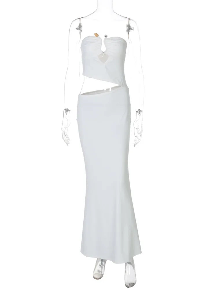 Strapless Hollow Out Sexy Maxi Dress Women Gown Summer New Off-shoulder Backless Sleeveless Beach Club Long Dress