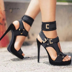 Ingvn - Stylish Buckle Ankle-Wrap Stiletto High Heels