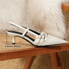 Women's Solid Color Stiletto Heels, Fashion Pointed Toe Dress Pumps, Stylish Ankle Strap Slingback Heels