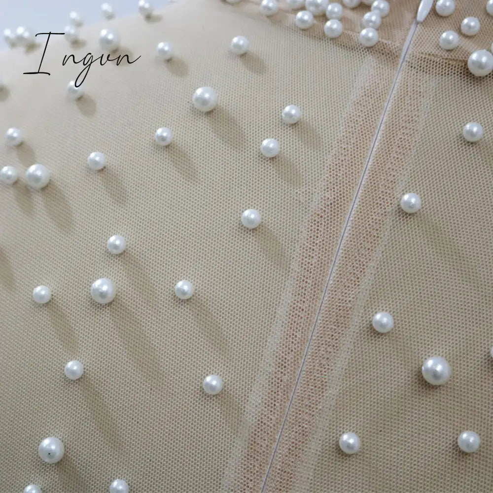 Ingvn - Women Sexy Dress Transparent Tulle with Bead Tops Patchwork Slit Party Dresses Short Sleeves Female Summer Night Date Out