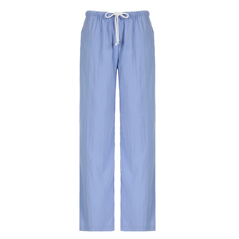 Drawstring Low Rise Pink Casual Pants y2k Basic See Through Pants y2k Aesthetic Straight Trousers for Women Korean Style