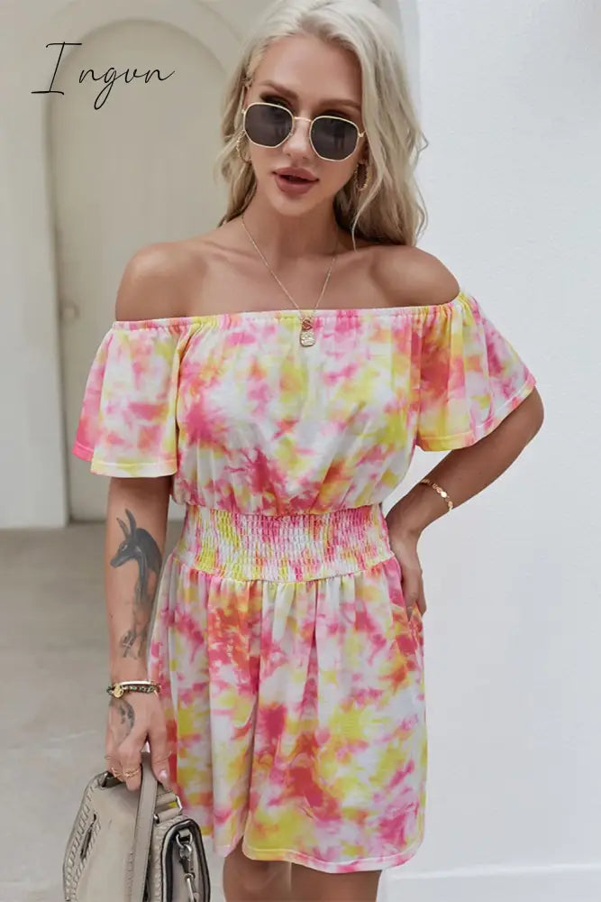 Ingvn - Off-Shoulder Short Flutter Sleeve Mini Dress