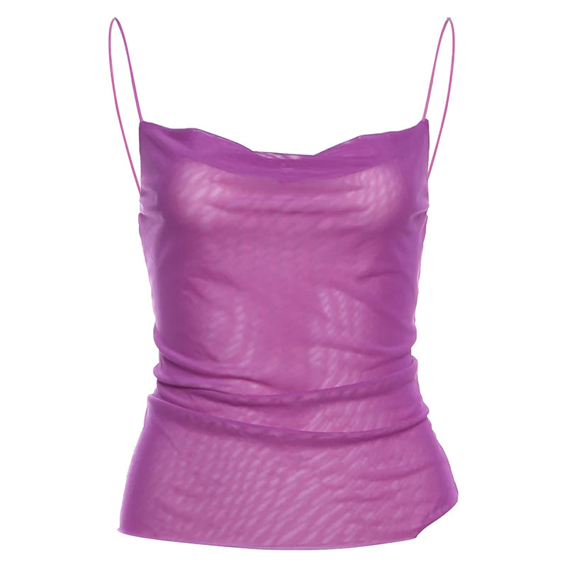 Summer Trend Camisole Women Sexy See Through Low-Neck Ruched Backless Tank Tops Hot Girls Street Wild Fashion Outfits