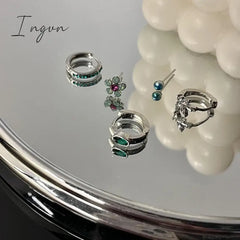 5Pcs/Set Stainless Steel Aesthetic Flower Zircon Crystal Hoop Earrings For Women Egirl New Y2K