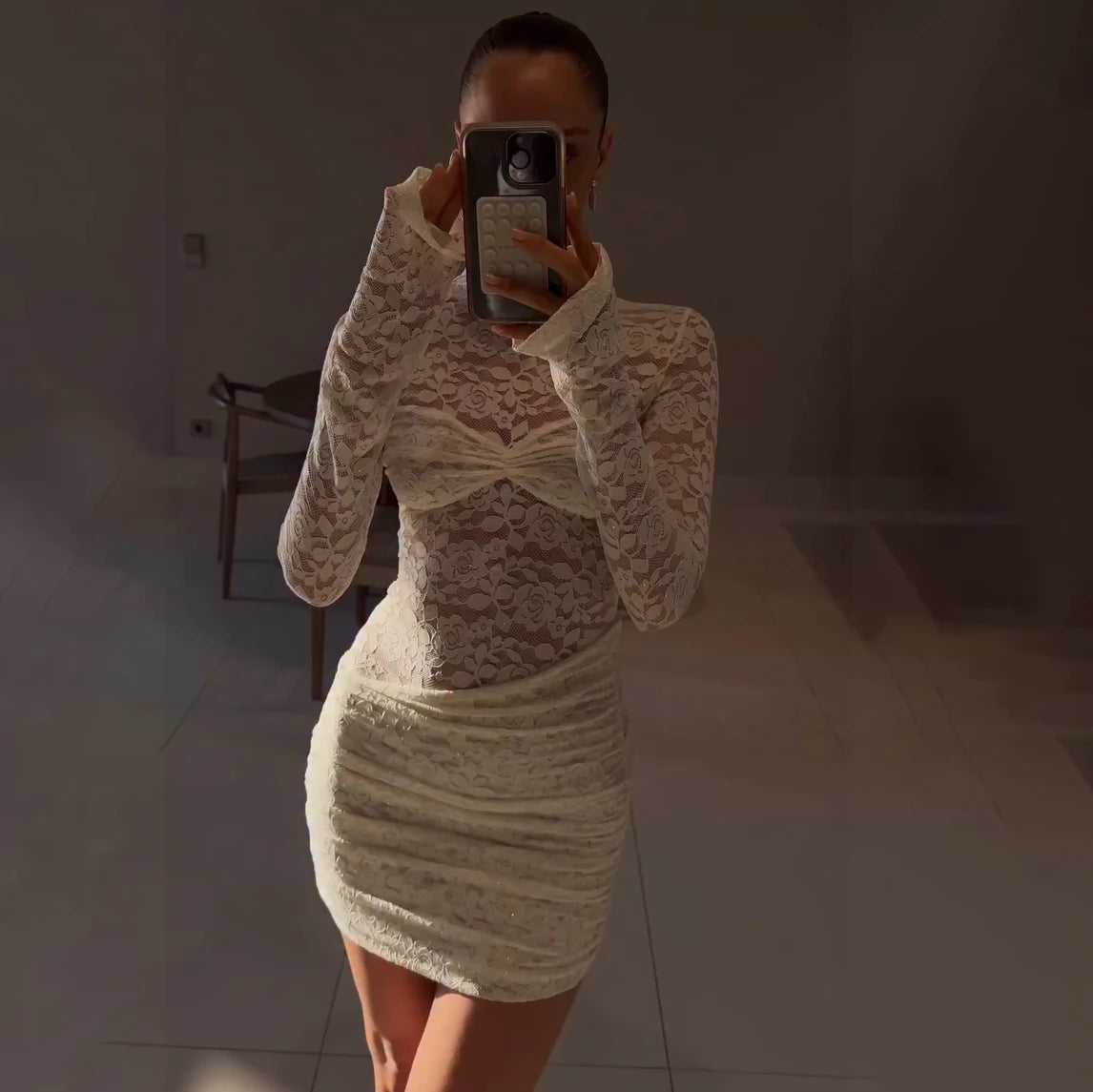 White Lace 1 Piece Cover-Ups Bikinis 2025 Sexy Women Swimsuit Swimwear Female Biquini Bathing Suit Mesh Dress Beach Outfits