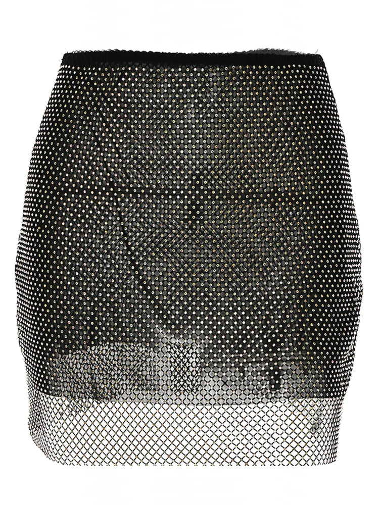 Low Waist Double Layer Bright Mesh Hollow Out Slim Mini Skirt Women Black Wrap Skirt  New Winter Dress Streetwear