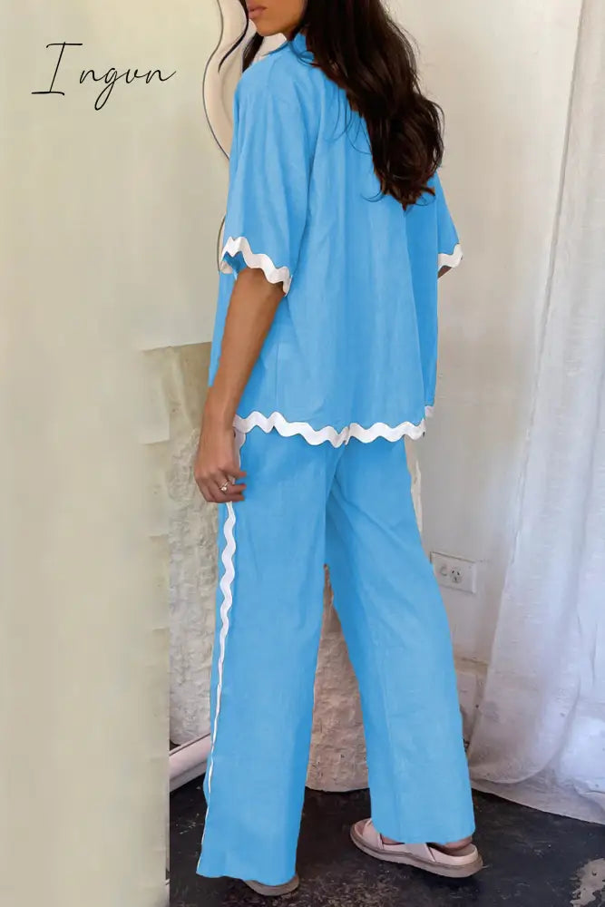 Casual Simplicity Solid Ripple Patchwork Boat Neck Long Sleeve Two Pieces