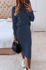 Ingvn - Casual The stars Patchwork O Neck Long Sleeve Two Pieces(7 Colors)