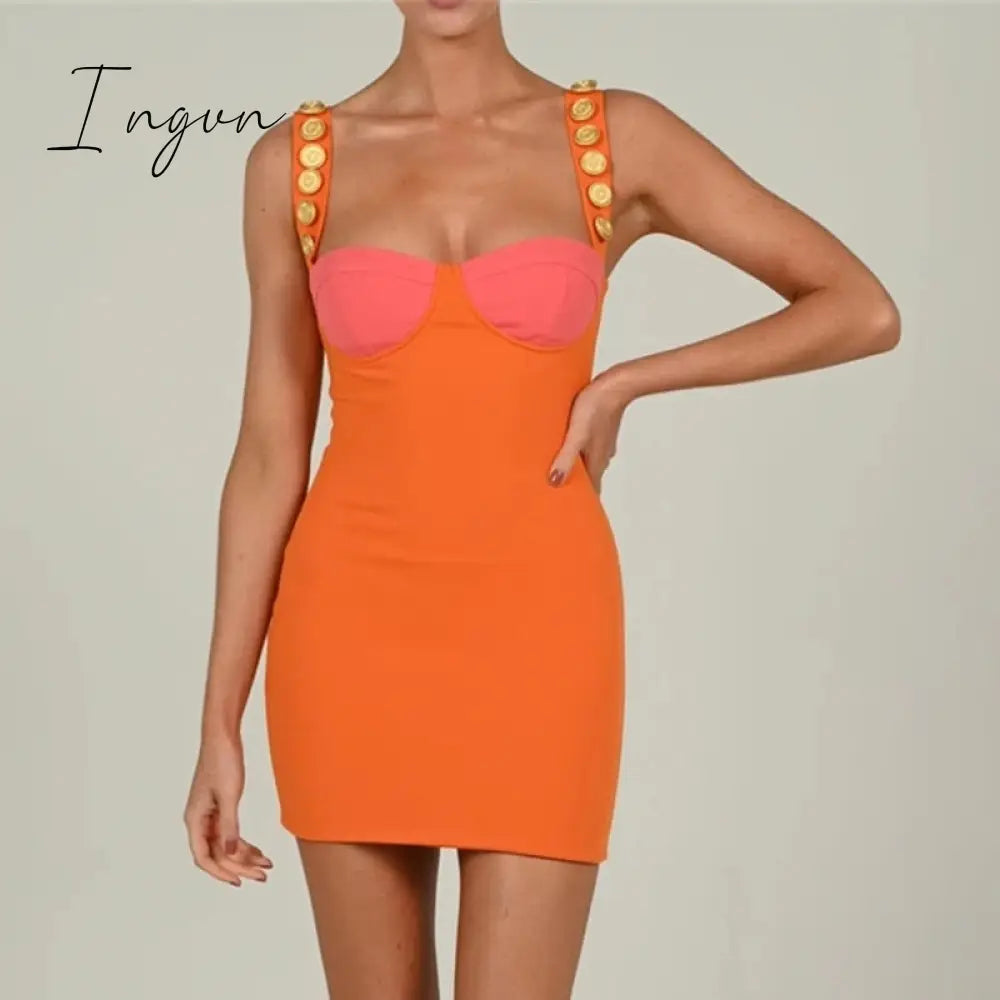 Ingvn - Elegant Strapless Sexy Bodycon Maxi Dress Summer Sleeveless Button Buckles Slim Bandage Long Party Women Dress Midi Vestidos