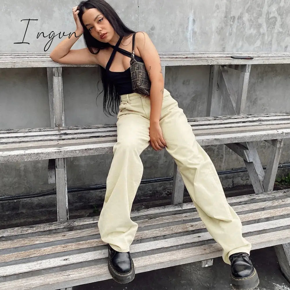 Ingvn - Brown Vintage Baggy Jeans Women 90s Streetwear