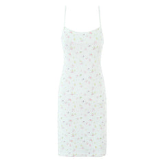 Sweet Girls Floral Print Sexy Spaghetti Straps Dress Women O Neck Bodycon Summer Mini Dreses Holiday Robe