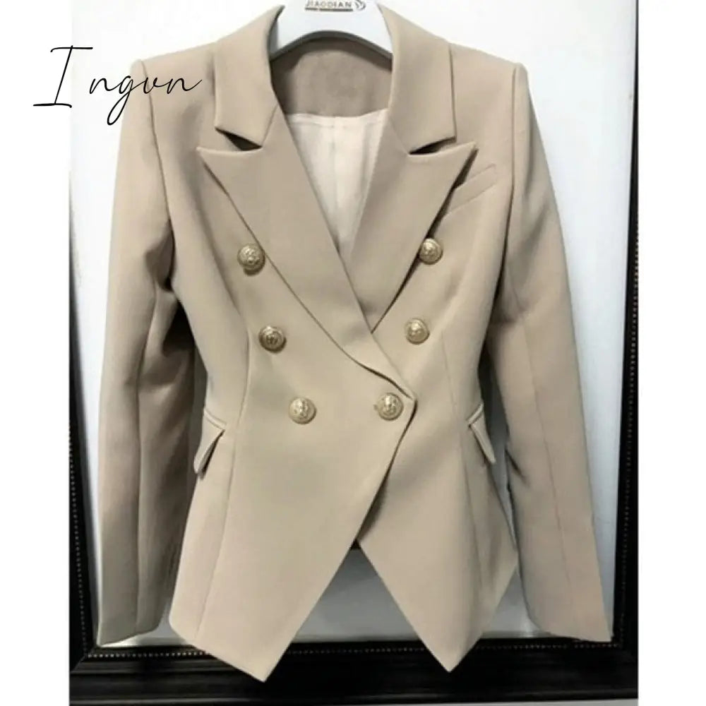 Ingvn - Green Blue Yellow Black White Blazer Women Office Formal Double Breasted Buttons Blazer Plus Big Size Women Blazers Drop Ship