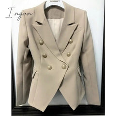 Ingvn - Green Blue Yellow Black White Blazer Women Office Formal Double Breasted Buttons Blazer Plus Big Size Women Blazers Drop Ship