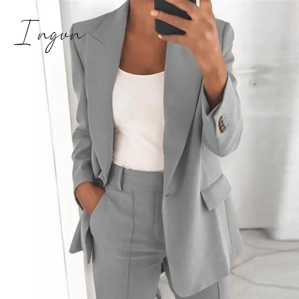 Ingvn - New Arrival Autumn Women's Jacket Warm Fashion Overcoat Office Coat Casual Outwear Elegance Coat Jacket Pink Ladies Suit