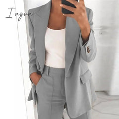 Ingvn - New Arrival Autumn Women's Jacket Warm Fashion Overcoat Office Coat Casual Outwear Elegance Coat Jacket Pink Ladies Suit