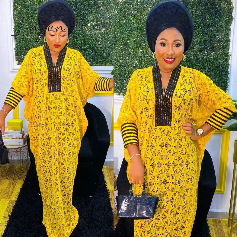 Ingvn - Elegant African Dresses for Women Muslim Fashion Boubou Abayas Robe Dashiki Ankara Lace Outfits Evening Gown Kaftan Maxi Dress