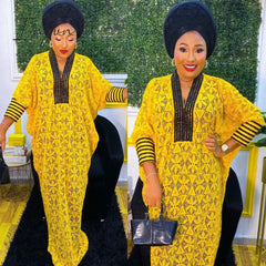 Ingvn - Elegant African Dresses for Women Muslim Fashion Boubou Abayas Robe Dashiki Ankara Lace Outfits Evening Gown Kaftan Maxi Dress