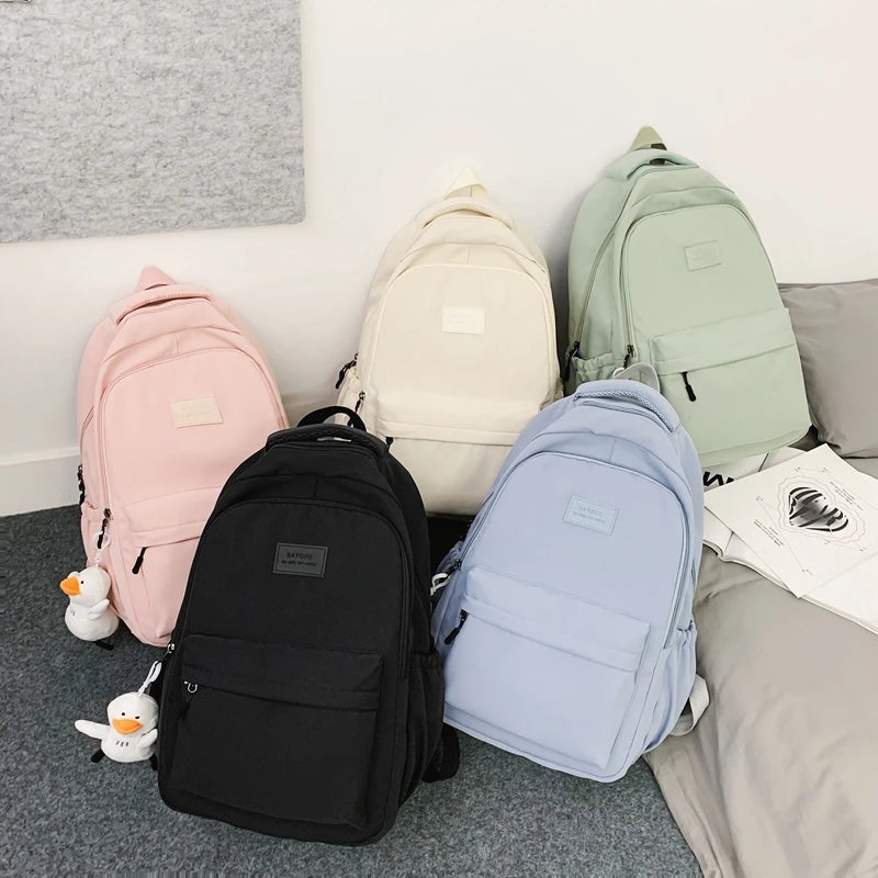 INGVN  Waterproof Teenage Bookbag Nylon Rucksack Fashion Girl Backpack Women Shoulder Bag High School Schoolbag Black