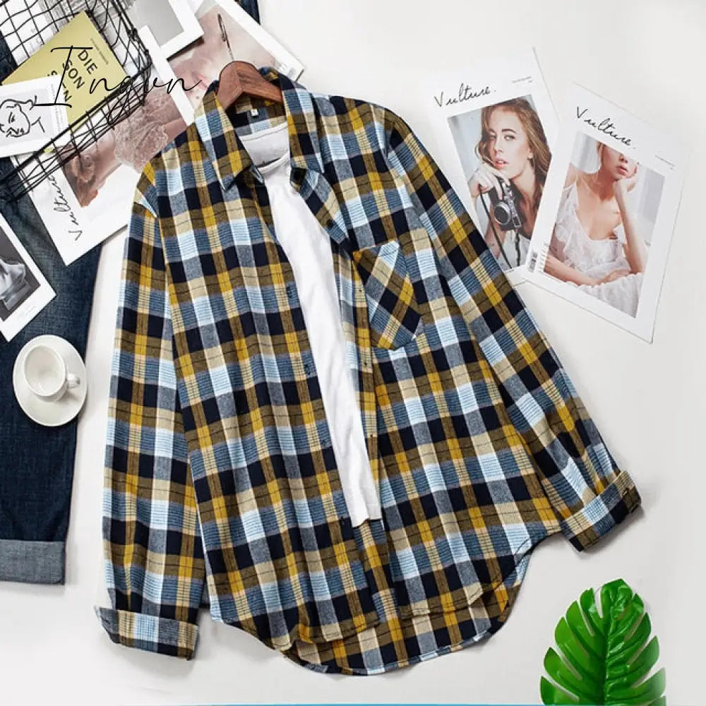 Ingvn - Plaid Shirts Womens Blouses Long Sleeve Lady Checked Tops Loose Female Outwear Casual Clothes Spring Autumn News