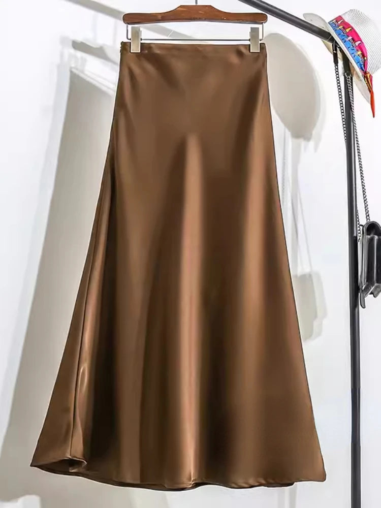 Acetic Satin Fishtail Skirt Woman Korean Fashion Elastic High Waist Skirts for Women Spring/summer 2024 New Slim Long Dresses