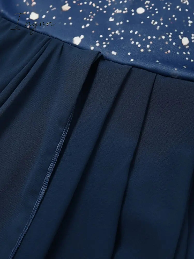 Ingvn - Women‘s A Line Dress Chiffon Dress Midi Dress Navy Blue Short Sleeve Color Gradient Patchwork Spring Summer V Neck Stylish Elegant Party 2023 S M L XL XXL 3XL / Party Dress