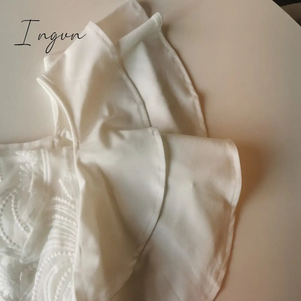 Ingvn - 2023 Summer Fashion Midi Dress Elegant Evening Party White Dresses for Women Classy Prom High-waist Lace Ruffle Female Clothing