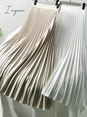 Ingvn - Brand Designer Women Spring Autumn Elegant Chic Solid Pleated Skirt High Waist Luxury Fashion With Elastic Female C-035