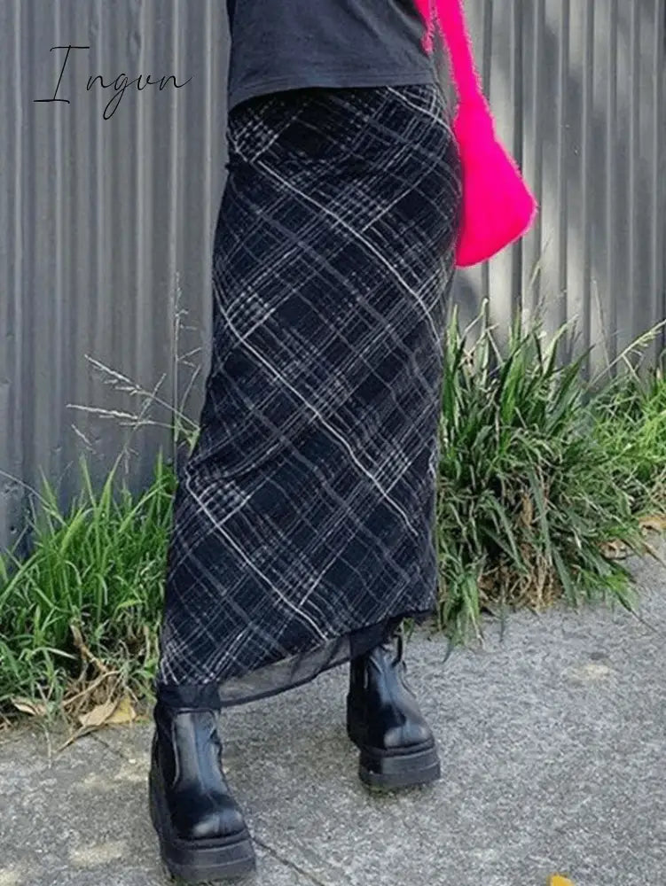Ingvn - Layered Checked Midi Skirt