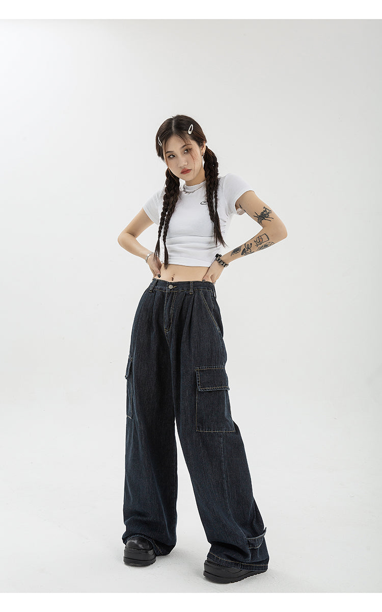 Harajuku Oversize Cargo Pants Women Japanese Streetwear Loose Wide Leg Trousers for Female Pockets Baggy Jeans Pant