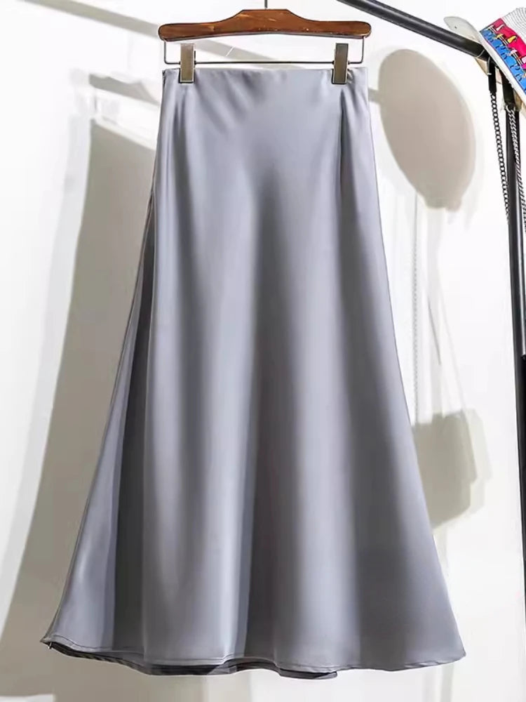 Acetic Satin Fishtail Skirt Woman Korean Fashion Elastic High Waist Skirts for Women Spring/summer 2024 New Slim Long Dresses